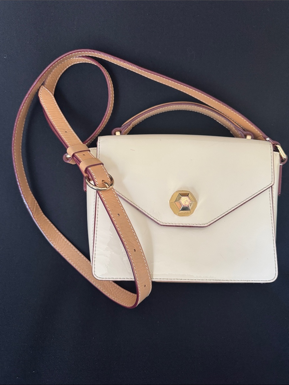 FRANCIS VALENTINE NEW YORK Cream Patent Leather Crossbody Bag
